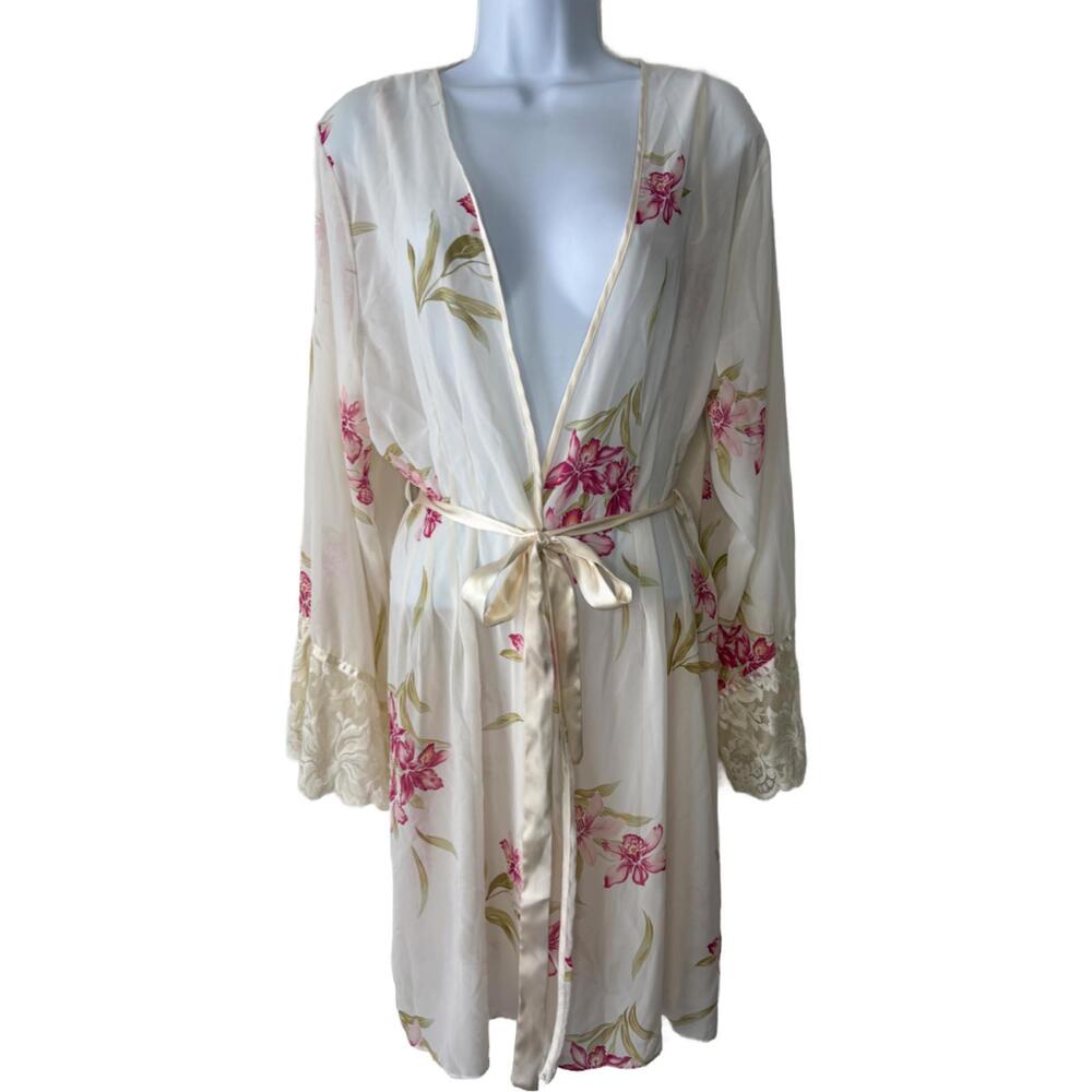 Vintage Valerie Stevens Womens Sz M Sheer Floral Lace Trim Robe (1938)